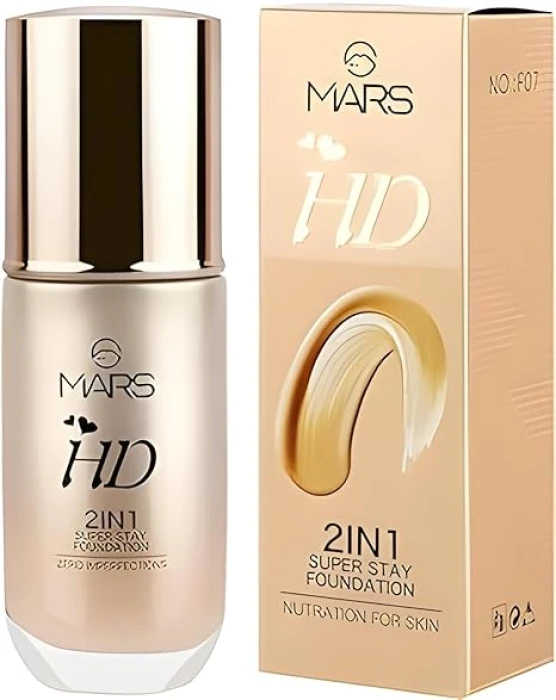 Mars Hd 2In1 Super Stay Liquid Matte Foundation For All Skin Type Light Weight Waterproof F07 60Ml (Shade 103-Ivory)(Pack Of 1)